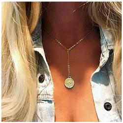 TseanYi Evil Eye Coin Necklace Gold Coin Drop Necklace Chain Vintage Y Lariat Chain Necklace Lucky Eye Protection Jewelry for Women and Girls