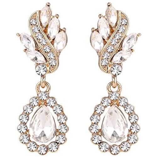 EleQueen Womens Austrian Crystal Art Deco Tear Drop Dangle Earrings Clip-on