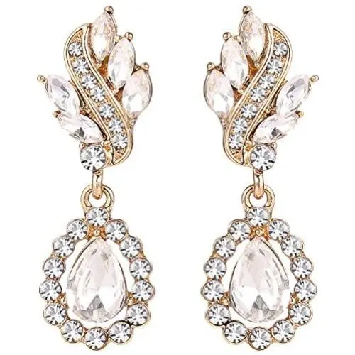 EleQueen Womens Austrian Crystal Art Deco Tear Drop Dangle Earrings Clip-on