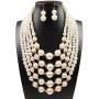 Yuhuan Women Elegant Pearl Jewelry Set Bead Cluster Collar Bib Choker Necklace and Earrings(Ivory)