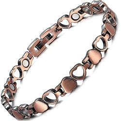 RainSo Womens Heart Design Pure Copper Health Magnetic Therapy Bracelets Pain Relief for Arthritis Adjustable with Gift Box