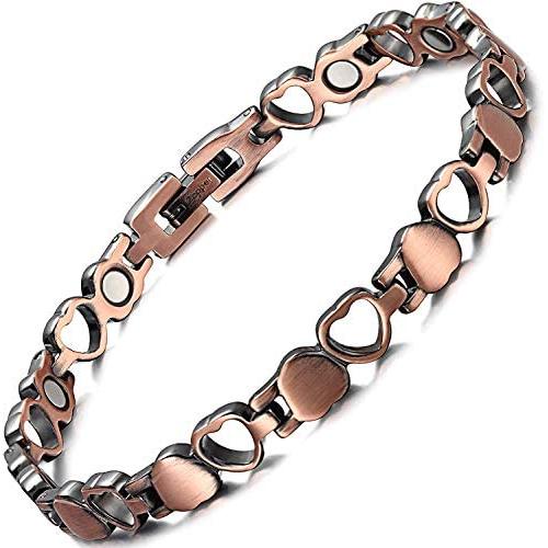 RainSo Womens Heart Design Pure Copper Health Magnetic Therapy Bracelets Pain Relief for Arthritis Adjustable with Gift Box