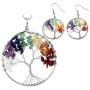 JOVIVI 7 Chakras Healing Crystal Quartz Tree of Life Necklace & Earrings Jewelry Set,Mothers Day Gifts
