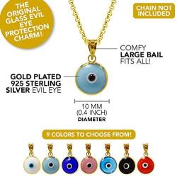 MIZZE Made for Luck Gold Plated 925 Sterling Silver 10 MM Round Glass Evil Eye Charm Pendant - 7 Colors to Choose from