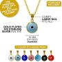 MIZZE Made for Luck Gold Plated 925 Sterling Silver 10 MM Round Glass Evil Eye Charm Pendant - 7 Colors to Choose from