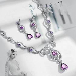 Neoglory Purple Cubic Zirconia Teardrop Jewelry Set Necklace Earrings Wedding Bridal Women Jewelry embellished with Crystals from Swarovski