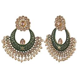 Efulgenz Indian Bollywood Antique Gold Plated Wedding Faux Pearl Crystal Rhinestone Dangle Chandbali Earrings Jewelry Set