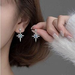 CZ Light Star Drop Dangle Earings for Women Teen Girls Sterling Silver Cubic Zirconia Hypoallergenic Nickel Free Crystal Hollow Stars Dangling Stud Dainty Jewelry for Valentine Anniversary Gift