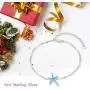 925 Sterling Silver with Blue Fire Opal Starfish Adjustable Bracelet, Beach Nautical Jewelry Easter Mother Day Gift for Women Girlfriend Daughter with Gift Box