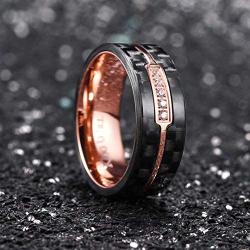 King Will 7mm 8mm Titanium Ring for Men Wedding Ring Black Carbon Fiber Inlaid Comfort Fit