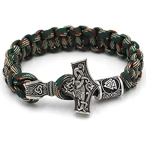 CANNE Thors Hammer Bracelet Viking Outdoor Rune Knot Amulet Mjolnir Handmade Umbrella String Bracelet - 23cm Long CANNE Thors Hammer Bracelet Viking Outdoor Rune Knot Amulet Mjolnir Handmade Umbrella String Bracelet - 23cm Long