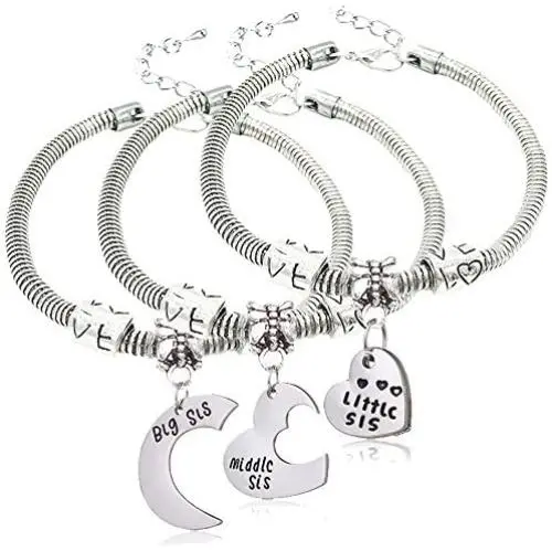 lauhonmin 3pcs Big Sis Middle Sis Little Sis Love Heart Charm Pendant Bracelet Set Family Jewelry Gift for Sister lauhonmin 3pcs Big Sis Middle Sis Little Sis Love Heart Charm Pendant Bracelet Set Family Jewelry Gift for Sister
