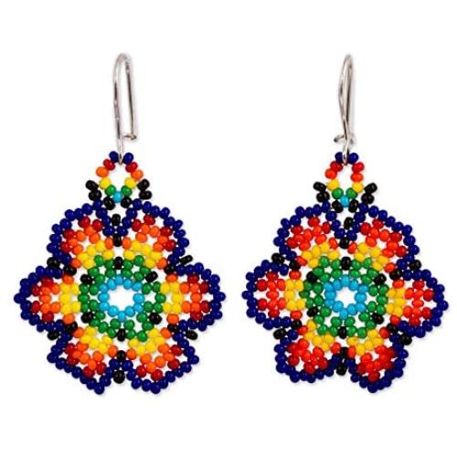 NOVICA .925 Sterling Silver Glass Beaded Earrings Floral Colors