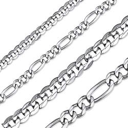 ChicSilver 2.8mm/5mm Solid 925 Sterling Silver Cuban Link/Figaro Chain Necklace for Women Men, 18, 20, 22, 24, 26, 28 Inch(with Gift Box)
