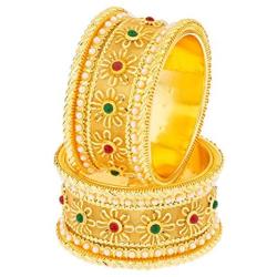 Efulgenz Indian Style Bollywood 14 K Gold Plated Faux Pearl Kundan Rhinestone Wedding Bridal Bracelet Bangle Set Jewelry