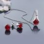 Gem Stone King 925 Sterling Silver Created Ruby Pendant and Earrings Set For Women, 2.40 Ct Round Cut With 18 Inch Silver Chain