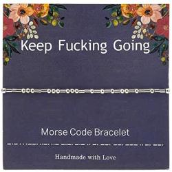 yfstyle Morse Code Bracelets for Women Men Teen Girls Best Friend Bracelets Adjustable Silver Beads on Silk Code Friendship Bracelet Inspirational Gift for Birthday/Anniversary/Graduation