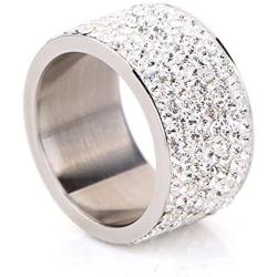 CQFONG Shining Full Rhinestone Stainless Steel Rings for Women & Men Gold Plated 8 Rows Crystal Jewelry