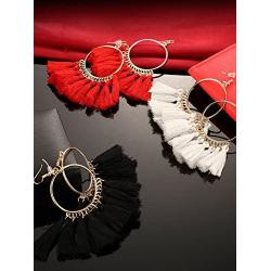 Gejoy Tassel Hoop Earrings Fan-shaped Drop Earrings Dangle Eardrop for Women Girls Party Bohemia Dress Accessory, 3 Pairs