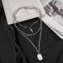 Silver Layered Chain Necklace Set for Men and Women Funky Punk Egirl Eboy Chains Lock and Key Pendant Stainless Steel Paperclip Necklace Jewelry for Gifts