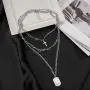 Silver Layered Chain Necklace Set for Men and Women Funky Punk Egirl Eboy Chains Lock and Key Pendant Stainless Steel Paperclip Necklace Jewelry for Gifts