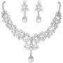 EVER FAITH Flower Simulated Pearl Wedding Jewelry Set Clear Austrian Crystal