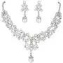 EVER FAITH Flower Simulated Pearl Wedding Jewelry Set Clear Austrian Crystal
