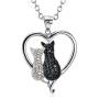 Angel caller Cat Necklaces 925 Sterling Silver Jewelry Cute Double Two-Tone Cat Pendant Cubic Zirconia Necklace Rolo Chain,Eternal Love Heart Necklace for Women,Girls