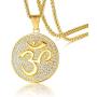 Mens Buddha Namaste Ohm Om Aum Sanskrit Symbol Medallion Pendant Necklace with CZ,Hindu Yoga Jewelry