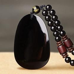 100% Pure Obsidian Natural Pendant Necklace Zodiac Bodhisattva Amulet Talisman