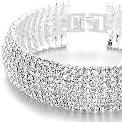 COOLSTEELANDBEYOND Sparkling Womens Crystal Rhinestones Cluster Wide Bangle Bracelet, Luxury