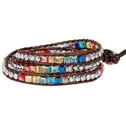 Chakra Awareness Balancing Leather3 Wrap Crystal Bracelet with Hematite for Women
