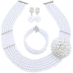 aczuv Nigerian Wedding African Beads Jewelry Set Crystal Beaded Necklace Earrings