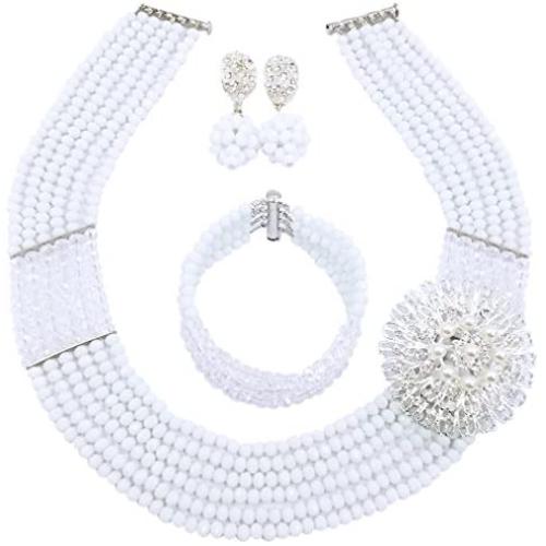 aczuv Nigerian Wedding African Beads Jewelry Set Crystal Beaded Necklace Earrings