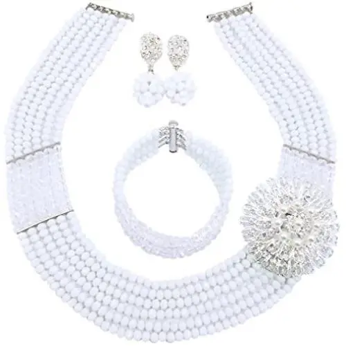 aczuv Nigerian Wedding African Beads Jewelry Set Crystal Beaded Necklace Earrings aczuv Nigerian Wedding African Beads Jewelry Set Crystal Beaded Necklace Earrings