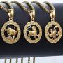 Hermah Gold Plated Zodiac Sign Pendant Necklace for Women Men Leo AriesConstellation Horoscope Pendant Stainless Steel Box Link Chain 22inch