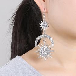 HSWE Statement Rhinestone Drop Earrings for Women Star Moon Burst Crystal Dangle Earrings wedding Party Jewelry