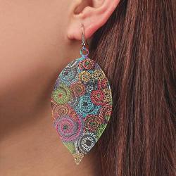 CLOACE Dainty Hollow Printed Leaves Pendant Earring Silver Multicolor Hook Statement Earrings Boho Ear Jewelry for Women Girls