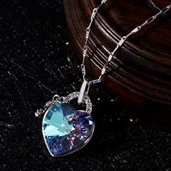 925 Sterling Silver Crystal Pendant Necklace for Women Waterdrop Teardrop Love Heart Pear Shaped Bling Colorful Crystal Chain Jewelry for Ladies Girls Birthday Gift