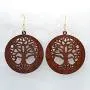 2 Pairs Bohemian Lightweight Wooden Tree of Life Dangle Earrings Handmade Teardrop Round Wood Earrings for Women