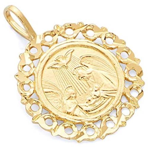 Wellingsale 14K Yellow Gold Polished Ornate Religious Baptism Charm Pendant