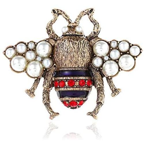 AILUOR Fashion Enamel Bumblebee Bee Brooches, Vintage Alloy Pearl Crystal Rhinestone Natural Insect Bee Animal Lapel Pins Jewelry for Women Girl