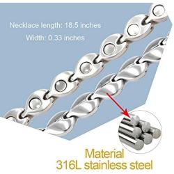 N+NITROLUBE Magnetic Therapy Necklace for Women Stainless Steel Necklace Pain Relief for Neck Arthritis Magnetic Jewelry Gift (Silver)