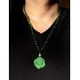 Green Jade Stabilized Turquoise Rose Pendant 26'' Necklace Bead Carved Long Large Boho Chain Genuine Certified Grade A Jadeite Hand Crafted, Jade Medallion, Rose Necklace