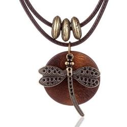 COOSTUFF ANNA Brown Wooden Choker Chunky Pendant Necklaces for Women