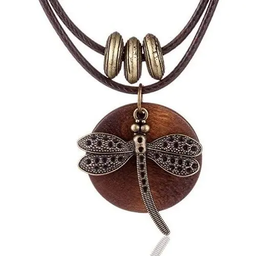 COOSTUFF ANNA Brown Wooden Choker Chunky Pendant Necklaces for Women COOSTUFF ANNA Brown Wooden Choker Chunky Pendant Necklaces for Women