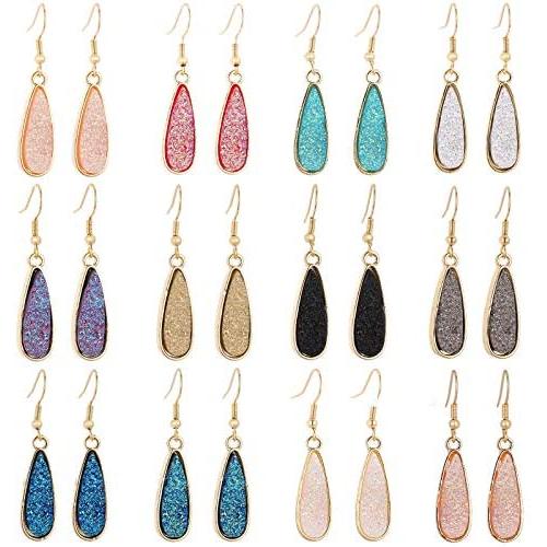 12 pairs Fashion Lightweight Oval Drop Earrings Bohemian & Tears Shape Crystal Pendant Earrings Casual Home Party Style Dangle Earrings for Women Girls Birthday Valentines Day Jewelry Gifts