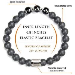 Morchic Natural Hematite Onyx 2 Pcs Energy Beaded Stretch Couples Bracelets, Womens Mens Yoga Prayer Therapy Arthritis Bangle 8mm