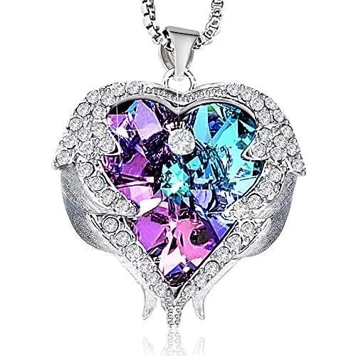 Gold Plated Angel Wing Heart Swarovski Crystal Necklace Nova & Co Gold Plated Angel Wing Heart Swarovski Crystal Necklace Nova & Co