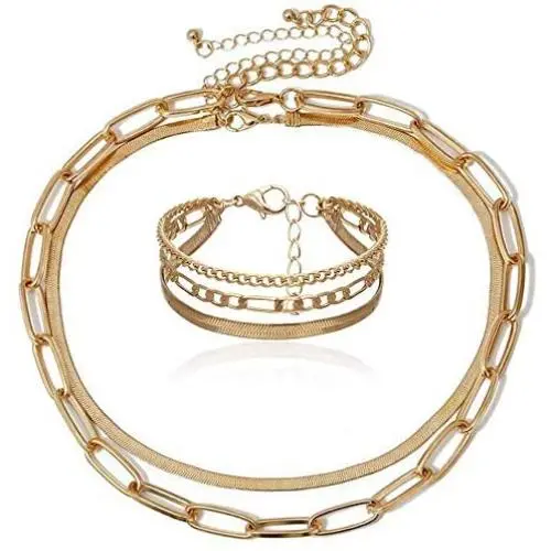 Minimalist Metal Snake Bone Thick Chunky Choker Chain Multi Layered Adjustable Length Necklace Bracelet Set Exaggeration Oval Cuban Collar Statement Clavicle Necklace for Women Men Jewelry Minimalist Metal Snake Bone Thick Chunky Choker Chain Multi Layered Adjustable Length Necklace Bracelet Set Exaggeration Oval Cuban Collar Statement Clavicle Necklace for Women Men Jewelry